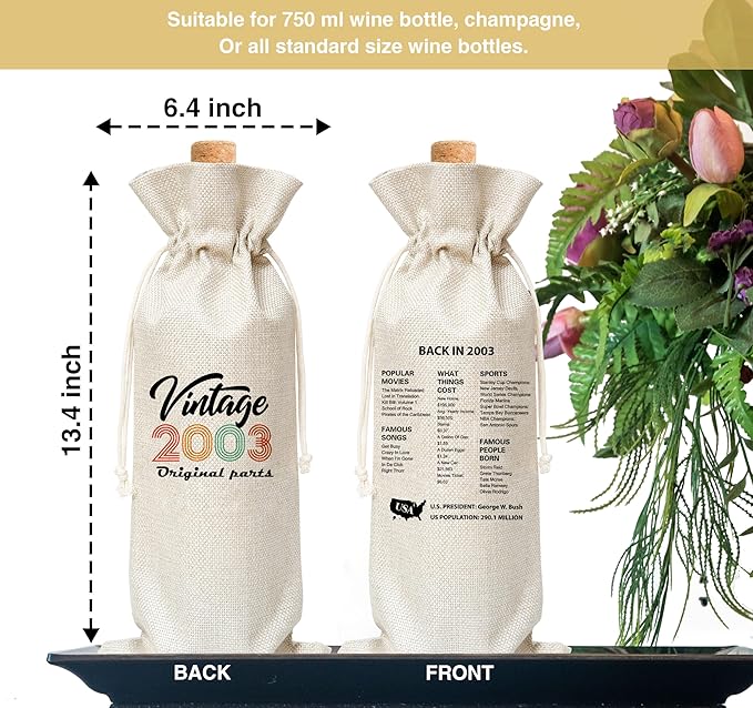 Tedea 21st Birthday Wine Gift Bag, Retro Vintage Back In 2003 Birthday Gift Wine Bag For Women Men, Best Friend, Coworker, Birthday Party Decorations, 1 Pc Wine Bag (G16)