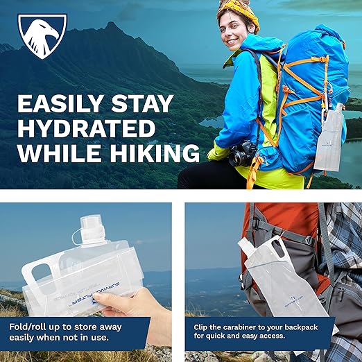 Survivor Filter 2L Clear Collapsible Water Bottles - Travel, Hiking, Foldable, BPA-Free - 2 x 67oz