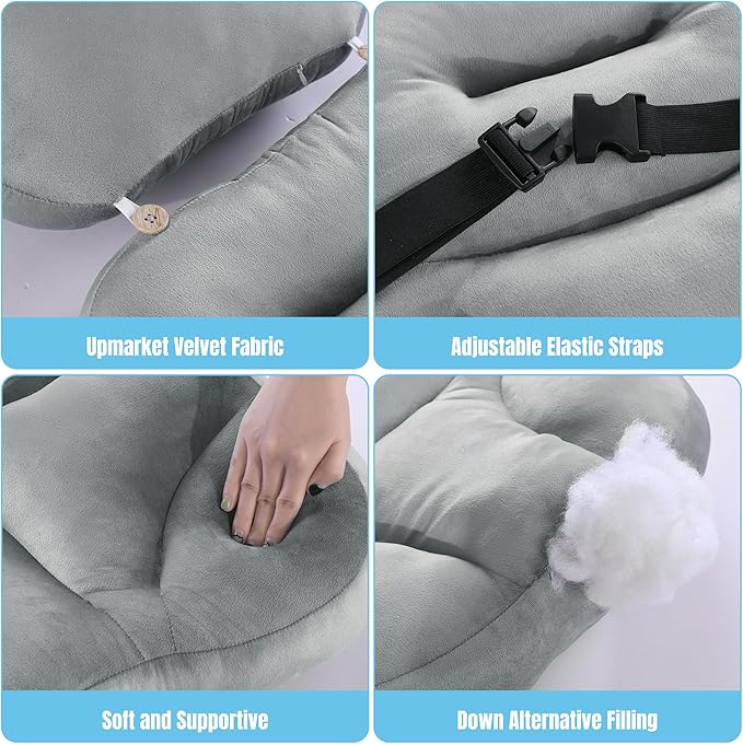 HOMBYS Neck Support for Short-Back Office Chair, Soft Headrest Pillow Lumbar Support for Neck Pressure Relief Improved Posture for Working Chair, Car and Travel, Light Grey