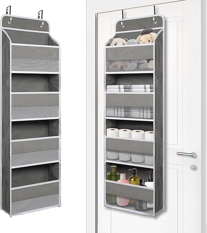 Heavy Duty Over Door Organizer, Hanging Organizer Storage with 4 Large Capacity Pockets, Closet Bathroom Nursery Bedroom Dorm, Toys Cosmetics Sundries and Baby Essentials, Gray