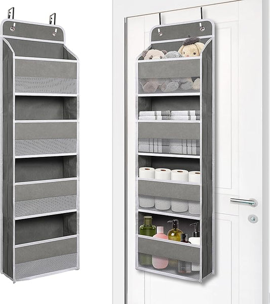 Heavy Duty Over Door Organizer, Hanging Organizer Storage with 4 Large Capacity Pockets, Closet Bathroom Nursery Bedroom Dorm, Toys Cosmetics Sundries and Baby Essentials, Gray