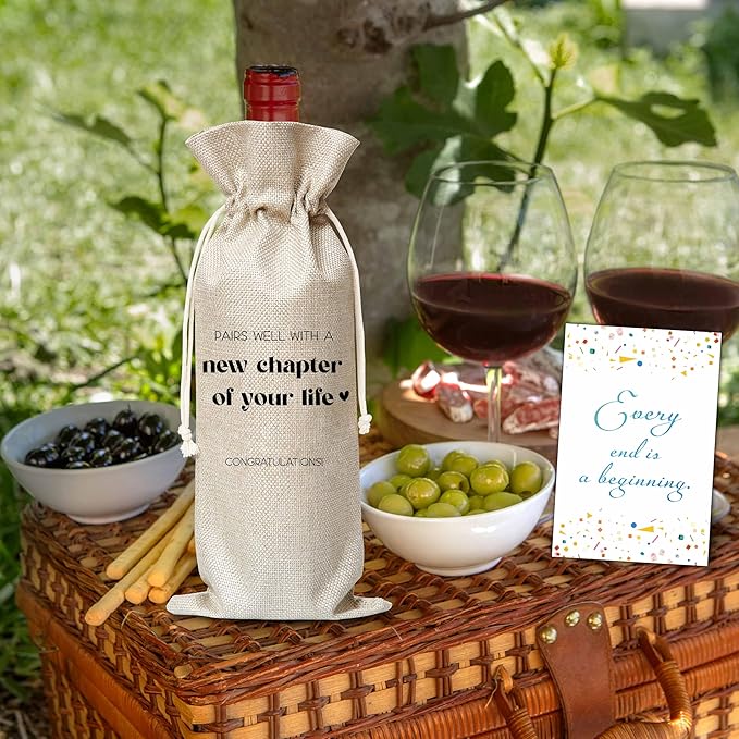 New Job Gifts For Women Man, New Chapter Wine Gift Bag, Pairs Well With A New Chapter Of Your Life Wine Bag, New Beginnings Gifts For New Job, New House, Retirement, Engagement, B42
