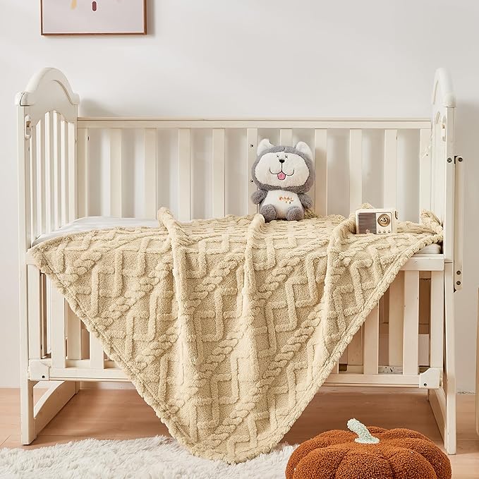 Sherpa Fleece Baby Blanket, Ultra Soft Fluffy Premium Baby Blankets for Boys Girls, Cozy Infant Toddler Newborn Receiving Blankets for Crib Stroller 30”×40” (Khaki)