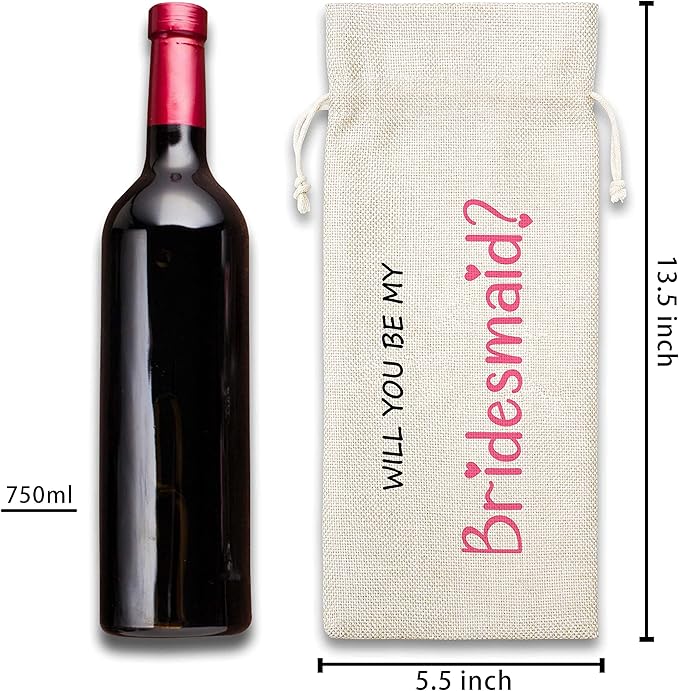 Bridesmaid Gift Wine Bag,Gift For Wedding、Maid of Honor,Cotton linen Drawstring Wine Bag(1 Pcs) - WB001