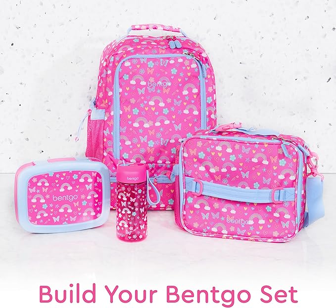 Bentgo Kids Water Bottle - Leak-Proof, Durable Tritan™, BPA-Free 15 oz. Cup for Kids/Toddlers Ages 3+ - Flip-Up Straw & Dishwasher Safe for School, Sports, Daycare & Camp (Rainbows & Butterflies)