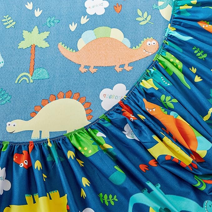 RYNGHIPY Kids Dinosaur Sheets Set for Boys Soft Microfiber Dino Sheets for Twin Size Bed Deep Pocket Fitted Sheet Flat Sheet and Pillowcase (Blue Dinosaur,Twin)