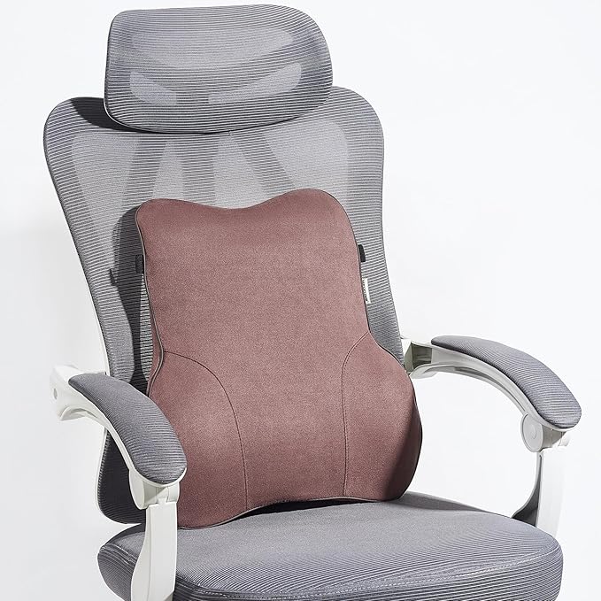 Soft Lumbar Support Pillow for Car Seat and Office Chair, Back Support Pillow for Driver's seat Back Cushion for Pain Relief Improve Posture (Suede Cover-Brown)