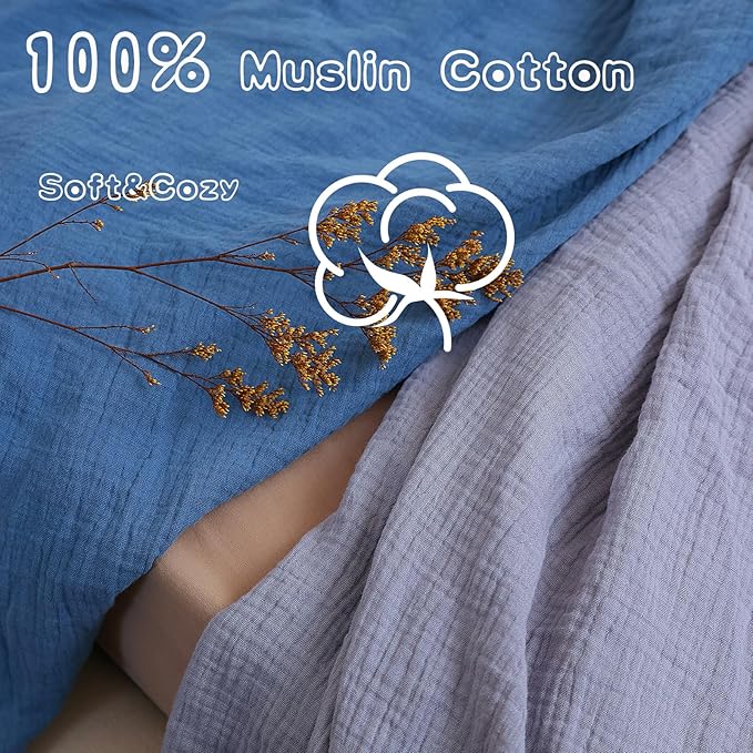 Muslin Neutral Crib Sheets for Boys & Girls 2 Pack Blue Set 28"x 52" Rutiwa Breathable Baby Sheets for Crib Organic Cotton Fitted Sheets for Toddler Bed & Standard Crib Mattress Boho Style