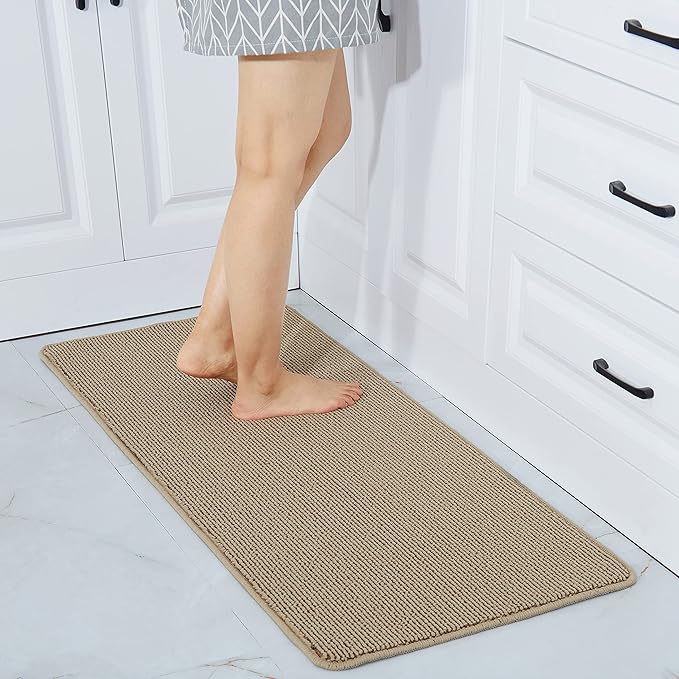 COSY HOMEER 20X48 Inch Kitchen Rug Mats Made of 100% Polypropylene Strip TPR Backing Soft Kitchen Mat Specialized in Anti Slippery and Machine Washable,for Kitchen, Floor,Beige