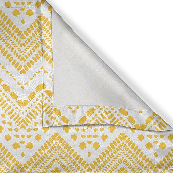 Ambesonne Yellow Chevron Valance & Tier Curtain 3 pcs Set, Hand Drawn Aztec Pattern Primitive Clan Motif with Dashed Lines Artwork, Window Treatments for Kitchen Room Decor, 55" x 45", Mustard White