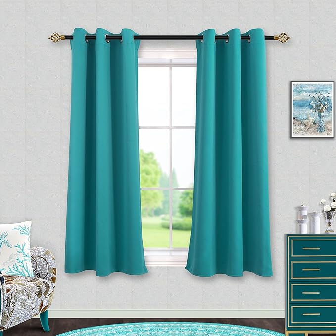 Mrs.Naturall Bathroom Window Curtain,Ocean Themed Short Curtains for Laundry Room Bedroom Kitchen 45 Inch Length,Sea Turtle Green Teal