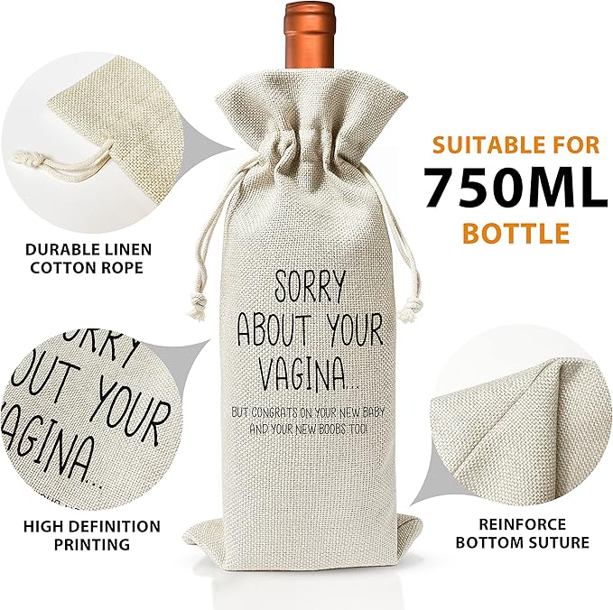 Pregnancy Announcement Wine Gift Bags - New Mom Gift Wine Bags - Cover Bag For Having New Baby - Grandparents - New Parents - Baby shower Party Supplies Favors - Mother's Day Gift - Burlap - HiMo216
