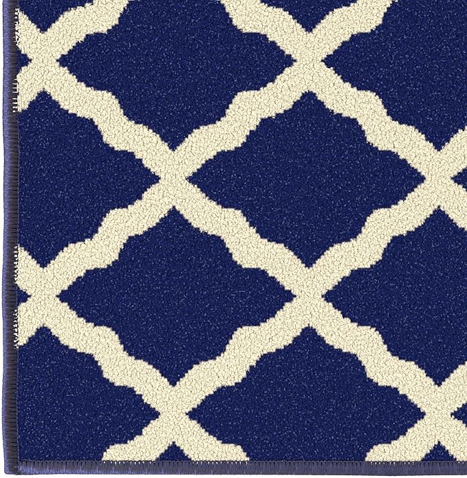 Machine Washable Moroccan Trellis Design Non-Slip Rubberback 2x3 Traditional Indoor Area Rug for Living Room, Bedroom, Kitchen, Entryway, 2'3" x 3', Navy