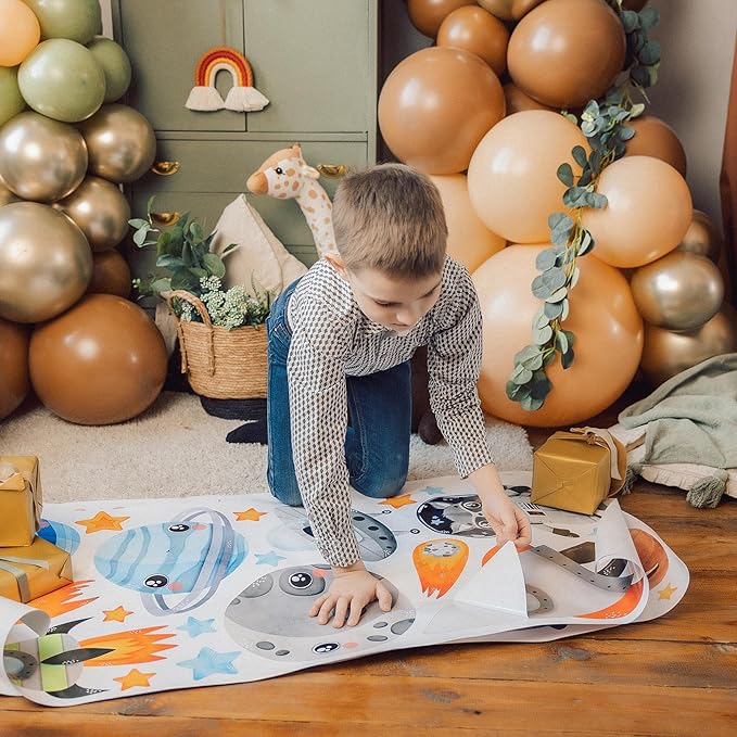 Large Solar System Wall Decals for Kids by Lipastick - 131 pcs Space Animal Wall Stickers Boys Room Playroom - Galaxy Wall Decor - Kids Vinyl Wall Decal Peel and Stick - Outer Space Decal XXL Size