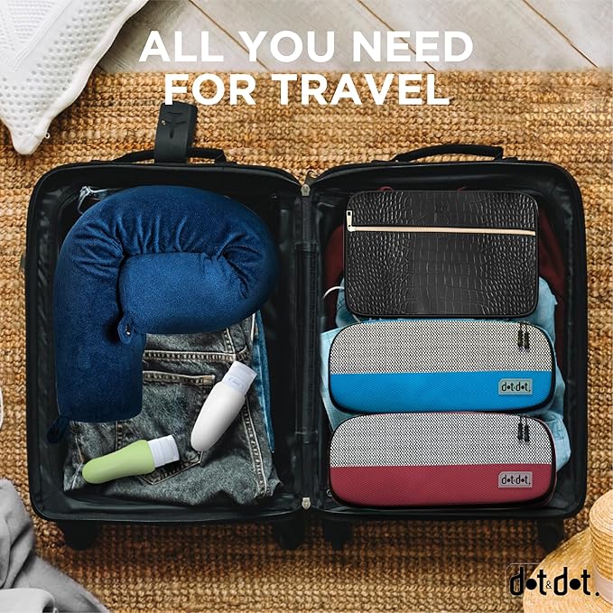 Dot&Dot Twist Memory Foam Travel Pillow for Airplanes - Travel Neck Pillow for Sleeping - Airplane Pillow for Neck Support, Chin, Lumbar and Leg - Adjustable, Bendable Neck Roll Pillow (Velvet Blue 1)