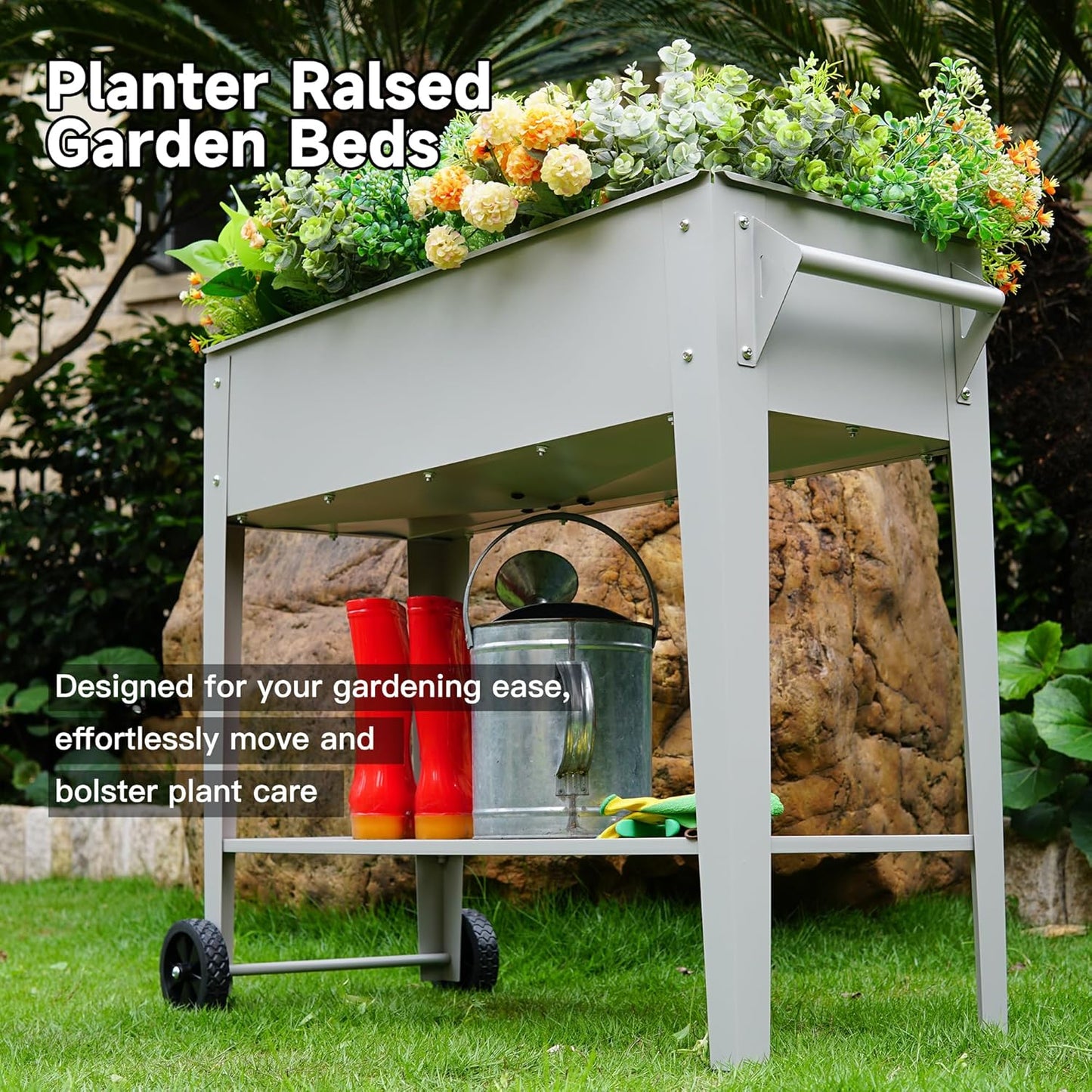 𝐑𝐚𝐢𝐬𝐞𝐝 𝐆𝐚𝐫𝐝𝐞𝐧 𝐁𝐞𝐝 𝐎𝐮𝐭𝐝𝐨𝐨𝐫 Elevate Herb Garden Planter Box Outdoor Raised Planter Box with Legs On Wheels for Vegetables Flower Tomato Patio Backyard