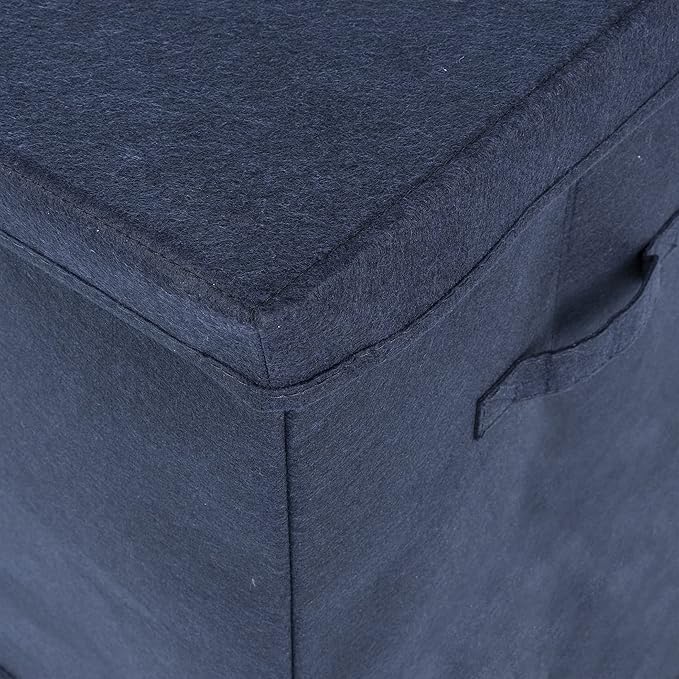 Sammy & Lou Collapsible Felt Soft Toy Box Toy Chest for Toddlers Toy Storage Organizer with Handles and Hinged Lid, 22 x 14.5 x 15 inches, Navy