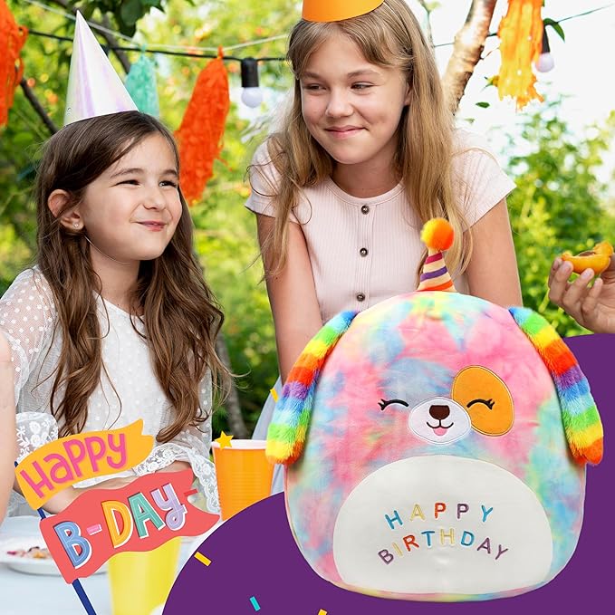 Easfan 20’’ Jumbo Rainbow Birthday Dog Giant Plush Pillow Soft Puppy Plush Toy Cute Dog Stuffed Animal Birthday Gifts for Kids Toddlers