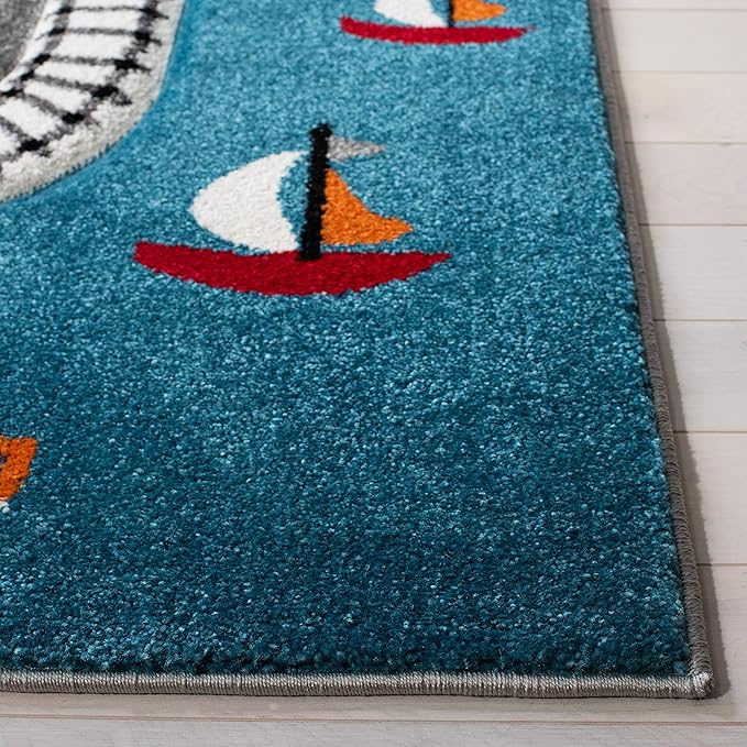 SAFAVIEH Carousel Kids Collection Runner Rug - 2'3" x 12', Grey & Ivory, Non-Shedding & Easy Care, Ideal for High Traffic Areas for Boys & Girls in Playroom, Nursery, Bedroom (CRK192F)