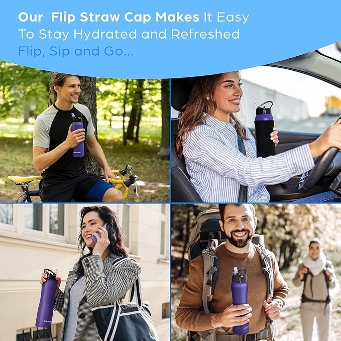 Insulated Stainless Steel Metal Water Bottle with Straw Lid - Vacuum Insulated Water Bottles, Keeps Hot and Cold - Sports Canteen Bottle