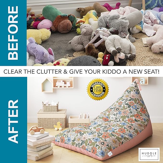 Stuffed Animal Bean Bag Storage - Machine Washable Bean Bag Chair for Kids - Extra Large Cover for Stuffing with Plush Toys, Pillows, Soft Items - Stuffed Animal Holder for Boys & Girls - Boho Floral