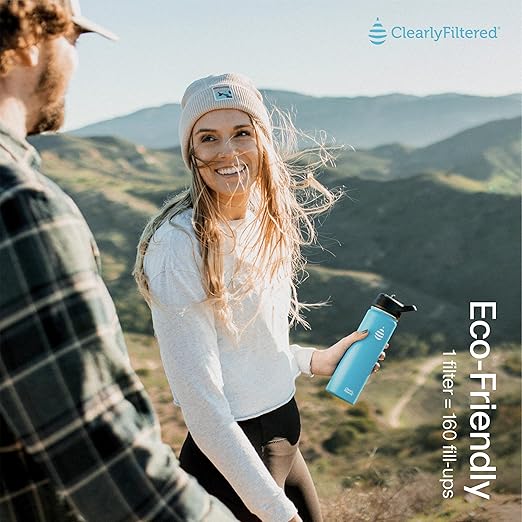 Clearly Filtered 20oz Water Bottle/Targets 220+ Contaminants/Double-Wall Insulated Stainless Steel Filtered Water Bottle BPA/BPS-Free Phthalate-Free Filters Fluoride Lead Chlorine (White)