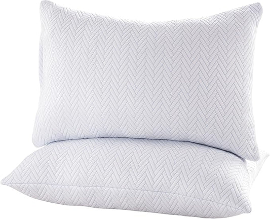 Cooling Pillow for Sleeping, Bed Pillows Queen Size Set of 2, Micro Fiber Filling Pillows 2 Pack, Adjustable to Soft / Firm Pillows for Side Stomach and Back Sleepers with Washable Cover