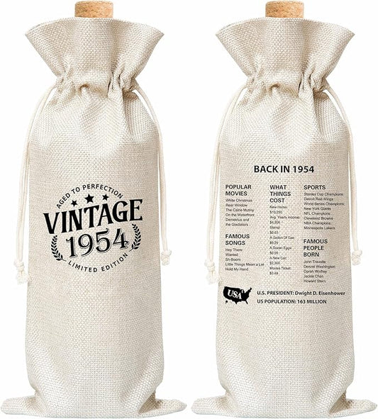 Tedea 70th Birthday Wine Gift Bag, Vintage Back In 1954 Birthday Gift Wine Bag For Women Men, Best Friend, Coworker, Birthday Party Decorations, 1 Pc Wine Bag (G03)