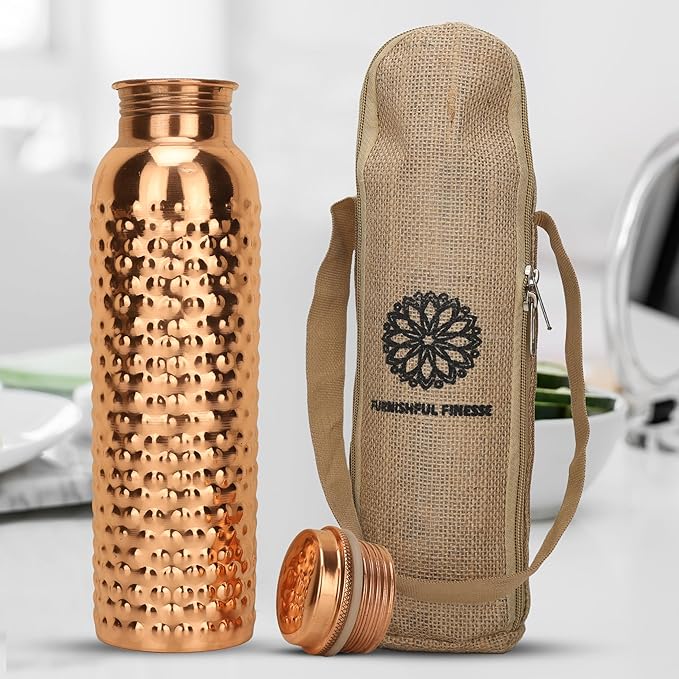 Copper Water Bottle For Drinking Black Pure Copper Ayurvedic Water Bottle 1000 ML Leak Proof,Water Bottle for Carrying Bag For for Sports, Gym,Yoga Travel,Water Bottle for Gym,Office,Hiking