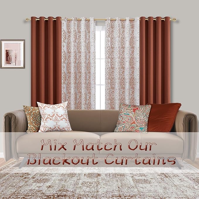Mrs.Naturall Terracotta Curtains 42x54 Inch Length for Living Room 2 Panels Blackout Room Darkening Curtain for Bedroom