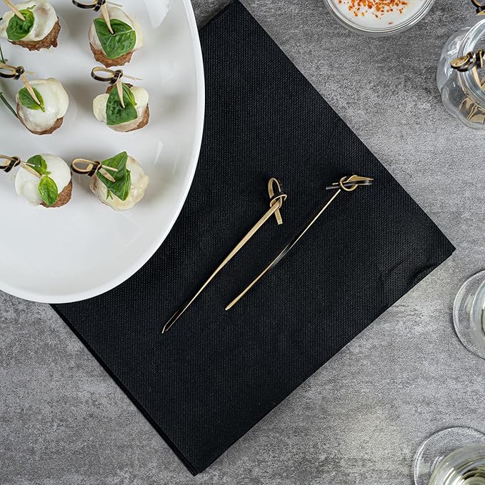Restaurantware 6 Inch Twisted Bamboo Skewers 1000 Sturdy Disposable Bamboo Food Picks - Sturdy Looped Knot Black Bamboo Appetizer Picks Sustainable For Serving Appetizers and Cocktail Garnishes