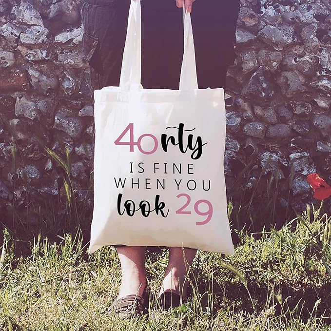 Forty Is Fine When You Look 29 - Shoulder Bag Shopping Bag Tote Bag Gift – Funny 40th Birthday Gifts for Women Boss,Wife,Co-workers,Sisters,Bestie,Best Friends - Forty Thirty - 40 Years Old Present