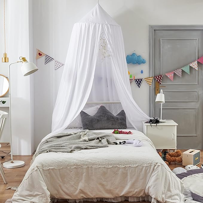 Bed Canopy for Boys Girls,Crib Canopy Curtains,Extra Large Dome Mosquito Net Reading Nook Canopy for Kids Boys Twin Full Queen Size Bed,Fire Retardant Fabric (White)