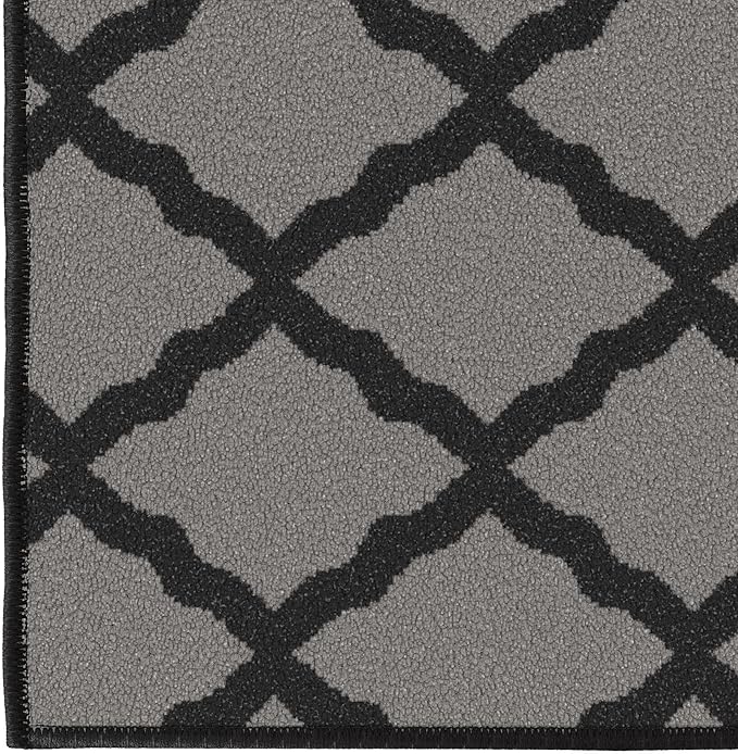 Ottomanson Glamour Collection Non-Slip Rubberback Moroccan Trellis Design 2x6 Indoor Runner Rug, 2'2" x 6', Dark Gray