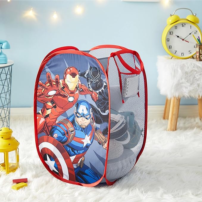 Idea Nuova Marvel Avengers Black Panther, Iron Man and Captain America Pop Up Hamper with Durable Carry Handles, 21'' H x 13.5'' W X 13.5'' L