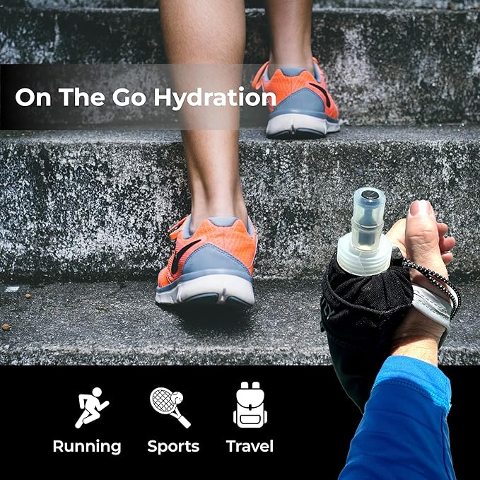 Running Handheld Water Bottle 12 oz Soft Flask - Hand Water Bottle For Runners, Hiking, Skiing & Outdoor Activity - Fits F2, F2, F3 & F4 Collapsible Flask - Hydration Bottle Holder with Pocket
