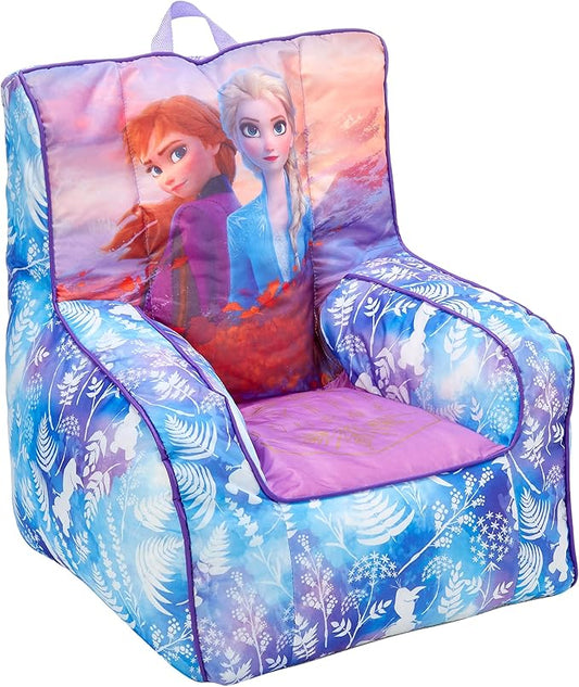 Idea Nuova Frozen 2 Kids Nylon Bean Bag Chair with Piping & Top Carry Handle with Olaf Graphics, Anna & Elsa, Purple, Large