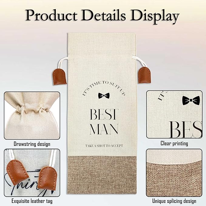 Best Man Proposal Gifts Wine Bag, Wine Champagne Bottle Gift Bag, Cotton Linen Wine Gift Bag With Drawstring, Groomsmen Proposal Gift, Bachelor Party Gift for Groomsmen Best Man Friends-10