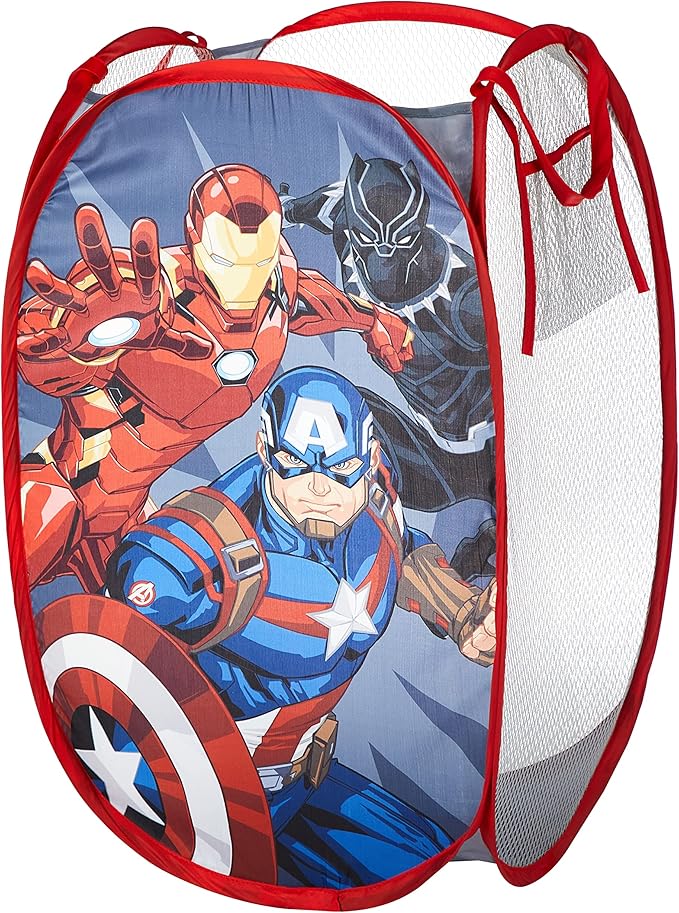 Idea Nuova Marvel Avengers Black Panther, Iron Man and Captain America Pop Up Hamper with Durable Carry Handles, 21'' H x 13.5'' W X 13.5'' L