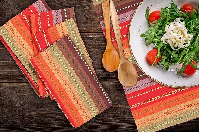 Cloth Napkins,Cotton Napkins,Dinner Napkins Cloth,Dinner Napkins,Cloth Napkins Set of 12 Cotton,Napkins Cloth,Cloth Napkins Cotton,Cotton Dinner Napkins, Salsa Stripe Napkins 18x18 Red Multi