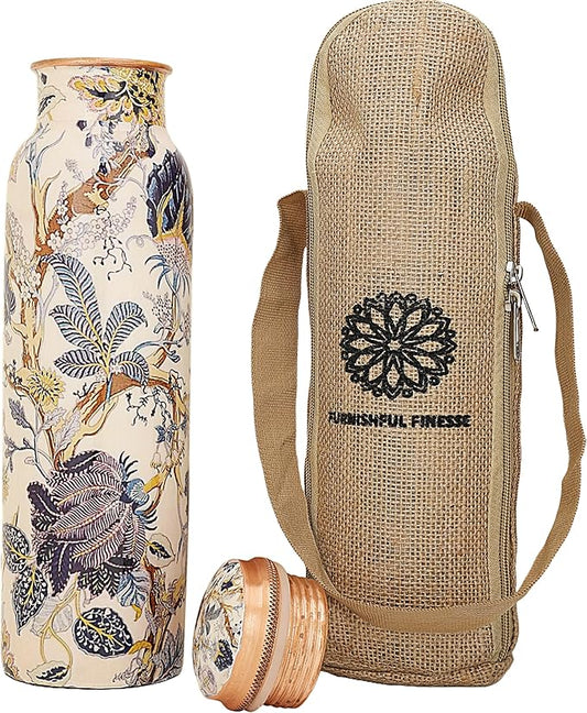 Copper Water Bottle 34 oz Pure Hammered Ayurvedic Pure Copper Vessel For Drinking Leak Proof Bottle With Carry Bag for Sport Fitness Yoga Sports Copper Bottles 1000 ML