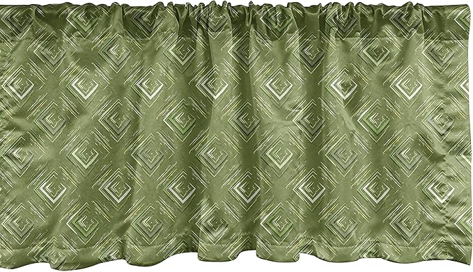 Ambesonne Olive Green Window Valance, Grunge Geometric Pattern Square Shape Diagonal Abstract Rhombus, Curtain Valance for Kitchen Bedroom Decor with Rod Pocket, 54" X 18", Olive Green