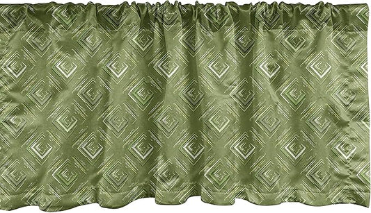 Ambesonne Olive Green Window Valance, Grunge Geometric Pattern Square Shape Diagonal Abstract Rhombus, Curtain Valance for Kitchen Bedroom Decor with Rod Pocket, 54" X 18", Olive Green