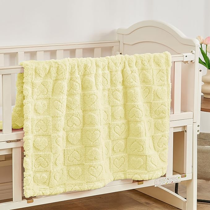 Fleece Baby Blanket Heart Checkered Blanket, Ultra Soft Cozy Baby Blankets for Girls Boys, Fluffy Infant Toddler Newborn Receiving Blankets for Crib Stroller 30”×40” (Yellow)