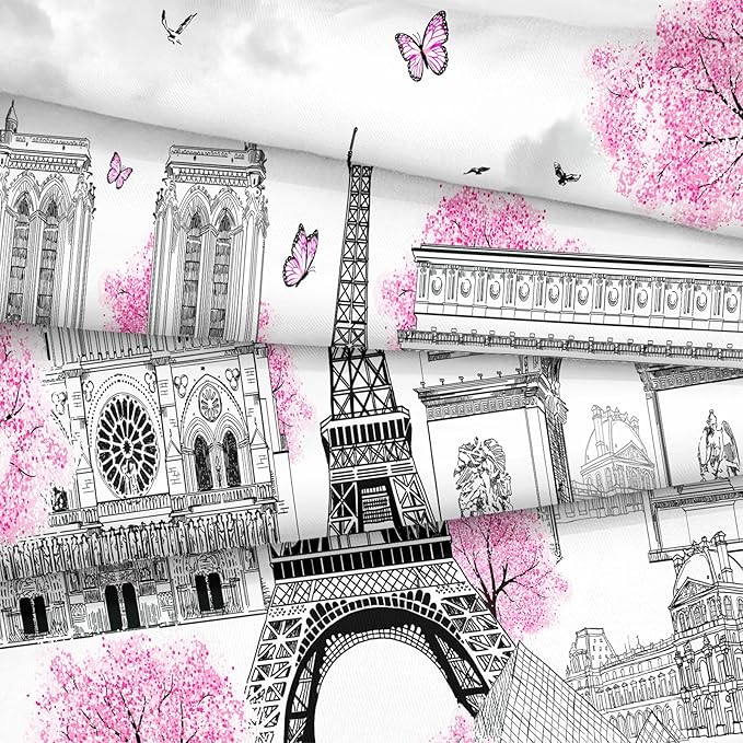 Bedbay Pink Paris Comforter Set Eiffel Tower Duvet Set Aesthetic Bedding for Girls Women Pink and Grey Comforter Quilt Set Paris Decor Summer Lightweight Comforter,No Sheets(Paris,King)