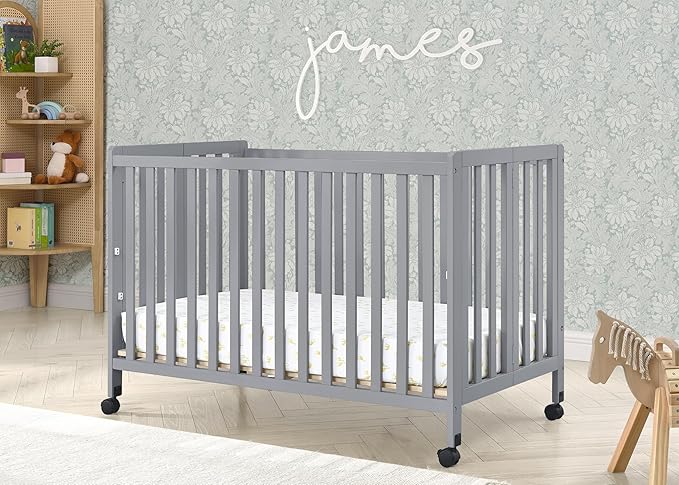 Simmons Kids Aria Full Size Portable Folding Crib - Greenguard Gold Certified, Grey