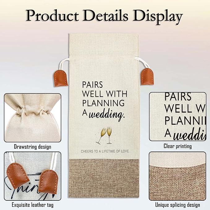 Wedding Wine Bag, Engagement Gifts for Couples, Cotton Linen Wine Gift Bag With Drawstring, Mr and Mrs Marriage Wedding Gifts, Bachelorette Party Bridal Shower Gift for Women Besties Friends