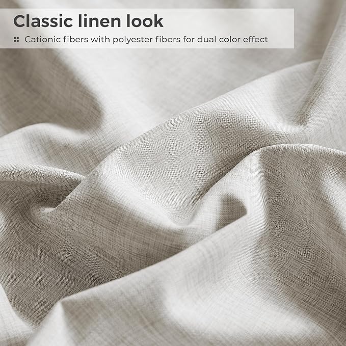 Queen Sheets Light Grey, Ultral Soft Cationic Linen Look Sheets, Luxury Cooling Cozy Bed Sheet Set with Non-Slip Fitted Sheet