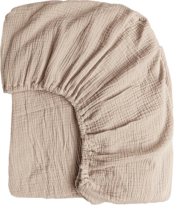Konssy Muslin Fitted Crib Sheets 100% Cotton Baby Crib Sheets for Standard Crib Mattress (28 X 52 Inches), Soft and Breathable for Boys Girls (Wheat)