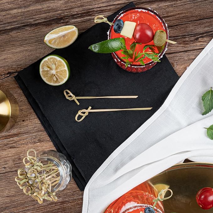 Restaurantware 4 Inch Twisted Bamboo Skewers 1000 Sturdy Disposable Bamboo Food Picks - Sturdy Looped Knot Bamboo Appetizer Picks Sustainable For Serving Appetizers and Cocktail Garnishes